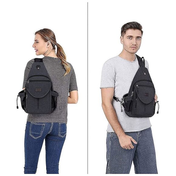 Sling Backpack,Canvas Crossbody Hiking Daypack , Space Gray - Picture 6 of 7